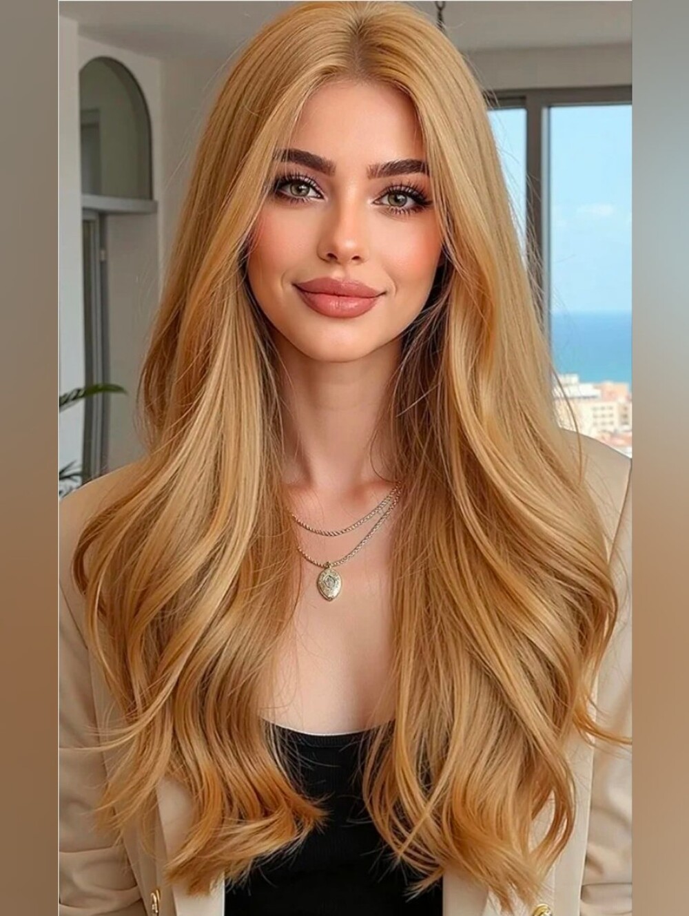 26inch Wavy Middle Part Heat Resistant Synthetic Hair Wig in Strawberry Blonde